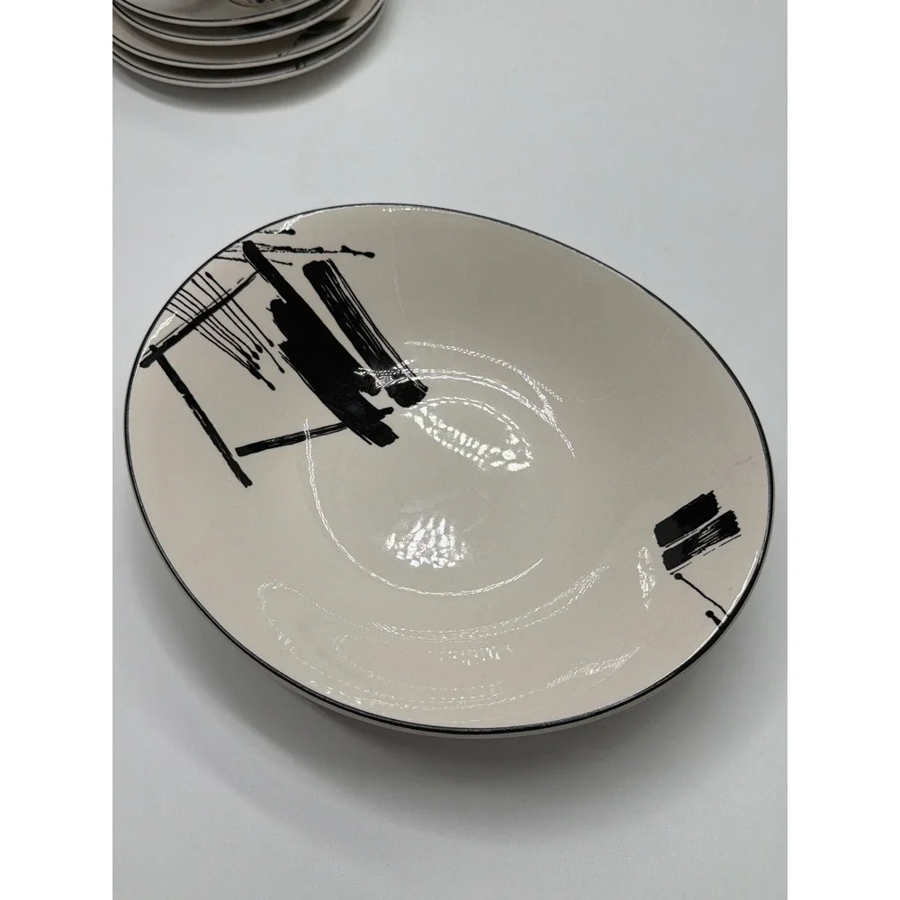 Sango Larry‎ Laslo Calligraphy Dinnerware Set 1986 Vintage Black White 12 Piece